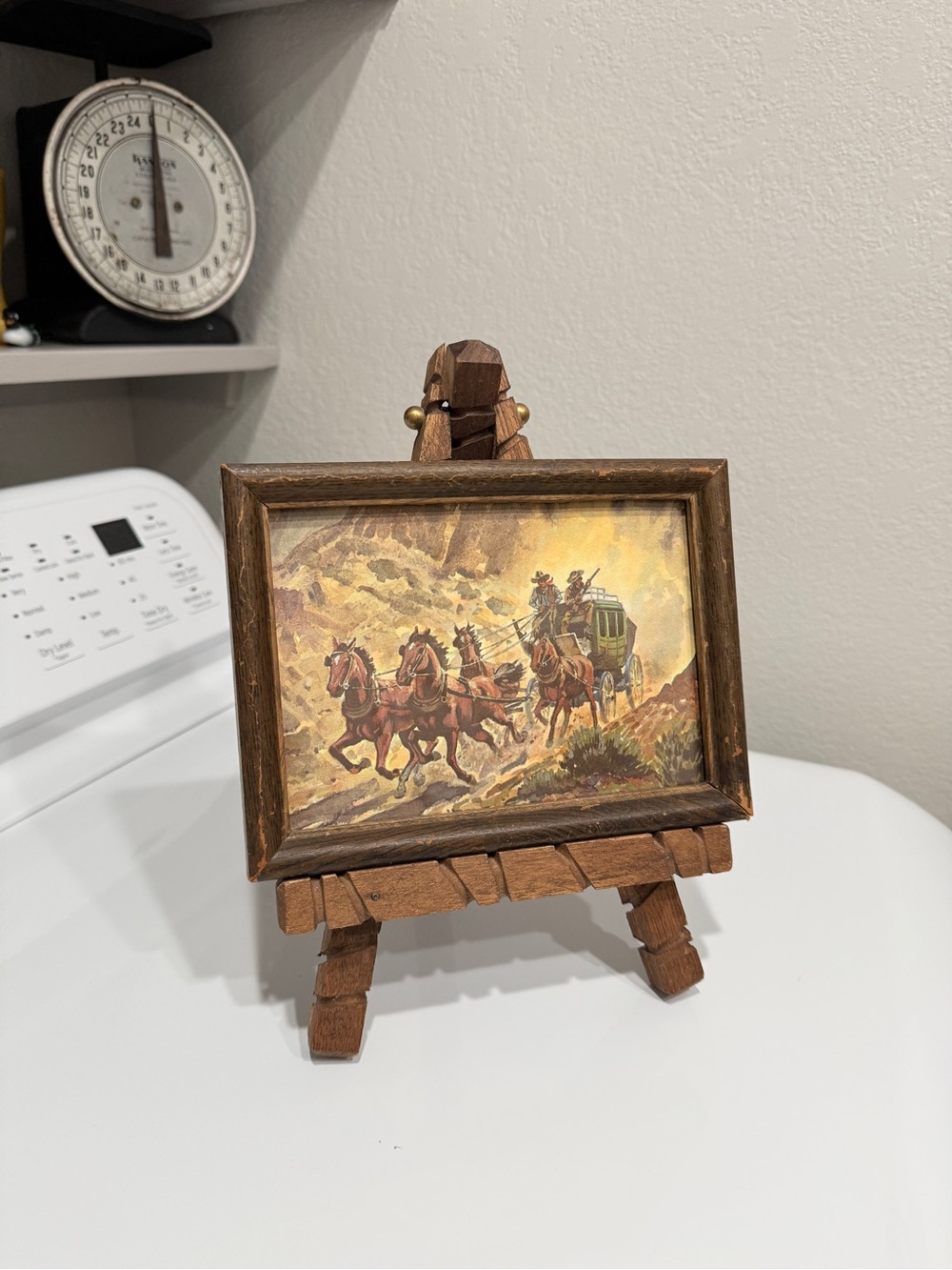 1950’s Ernest Tonk Western Stagecoach Picture with Chunky Wood Easel - Picture 6 of 16
